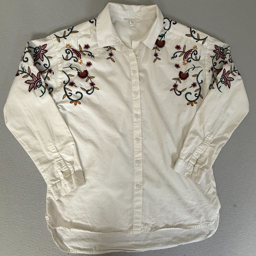 beachlunchlounge Collection White Floral Embroidered Button Front Shirt M
